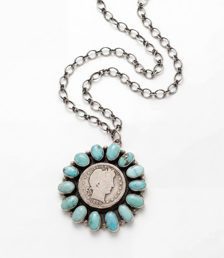 Turquoise Half Dollar Coin Pendant Necklace