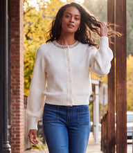 Embellished Crewneck Cardigan Sweater