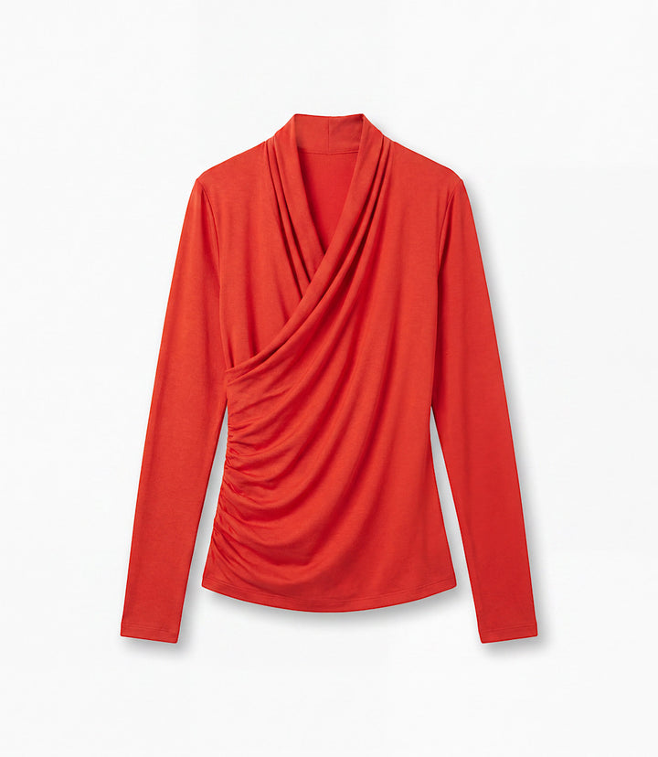 Long Sleeve Crossover Side-Shirred Top