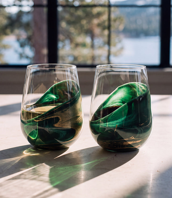 Ocean Waves Wine Glasses, Set Of 2