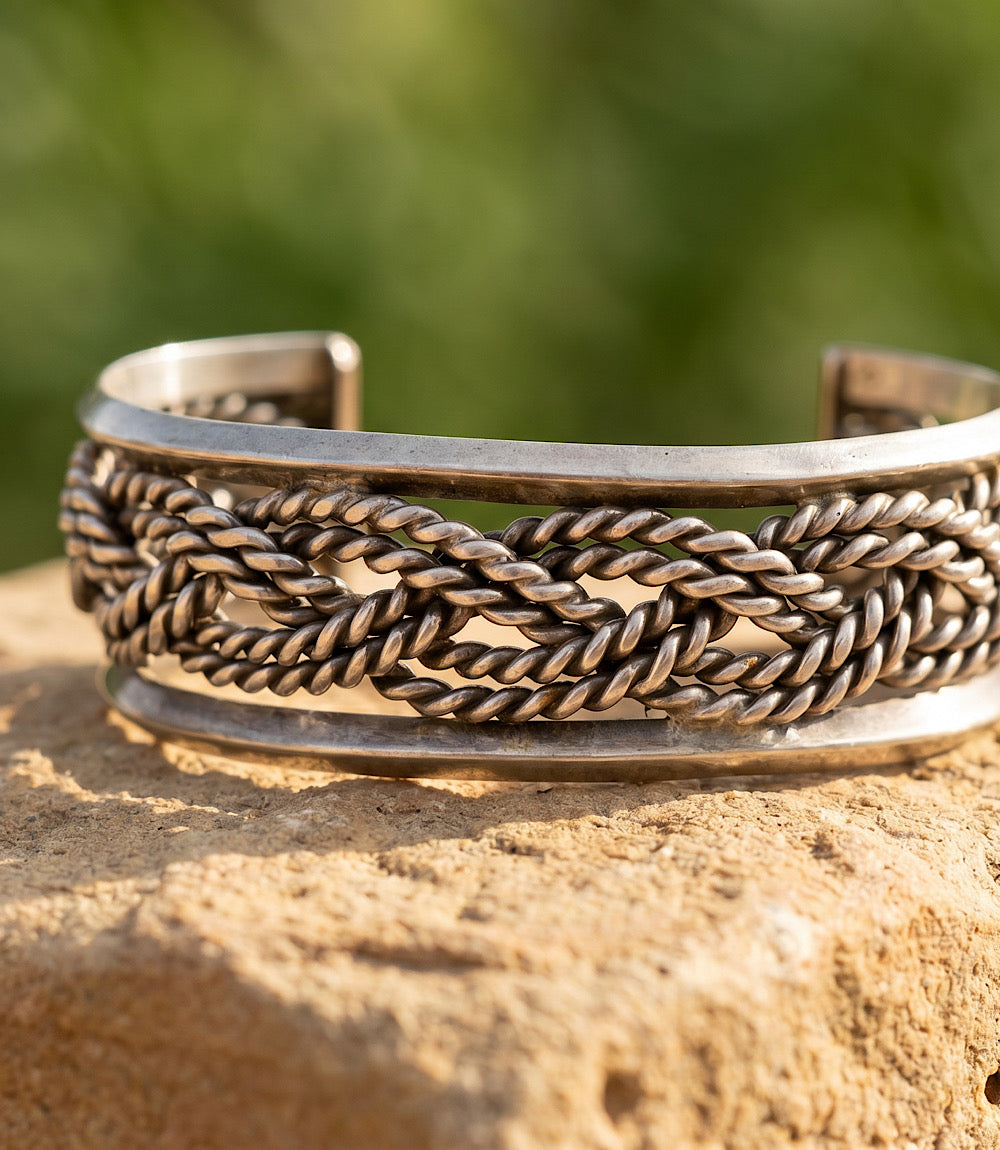 Vintage Sterling Silver Twisted Rope Cuff Bracelet