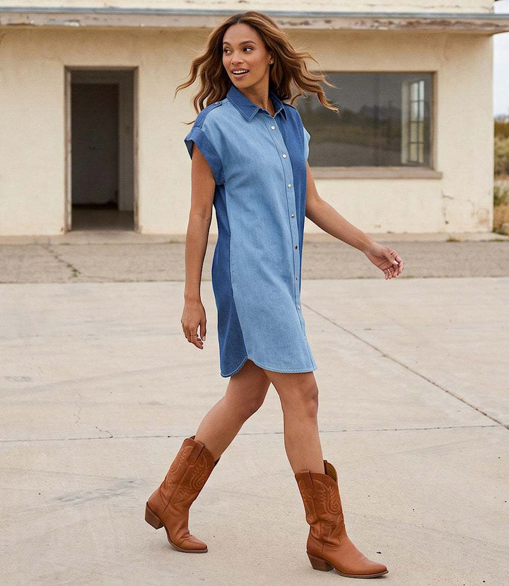 Cap Sleeve Denim Shirtdress