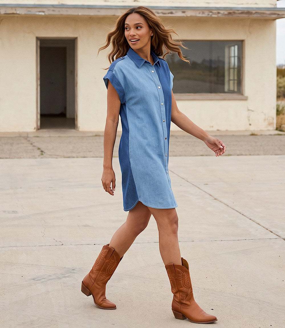 Cap Sleeve Denim Shirtdress