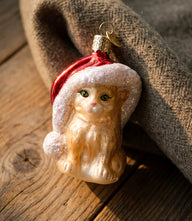 Santa's Kitten Glass Ornament