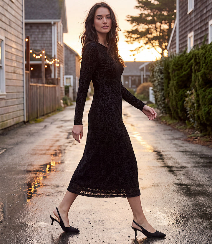 Long Sleeve Velvet Burnout Midi Dress