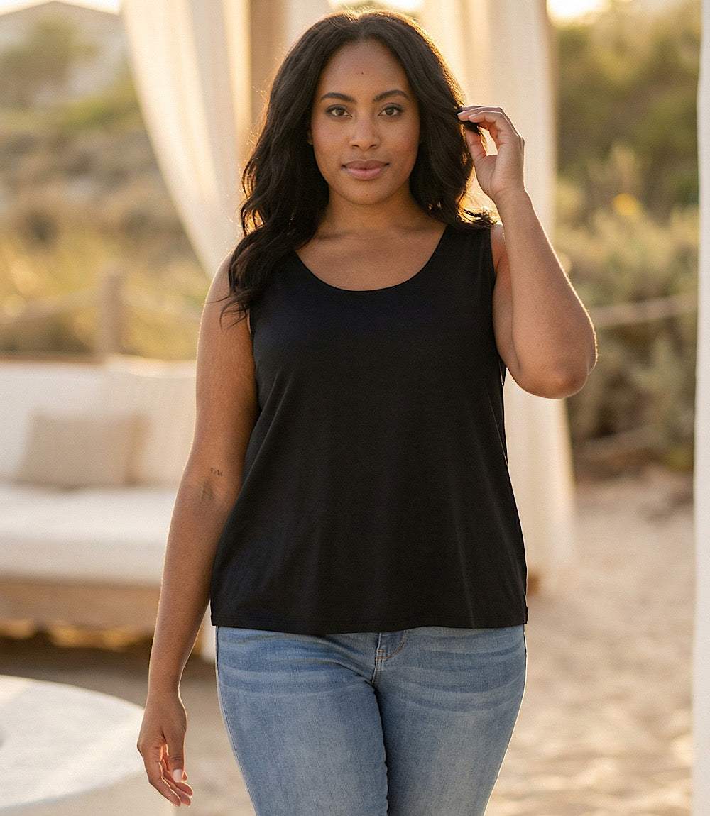 plus size scoop tank sleeveless black super soft knit relaxed fit