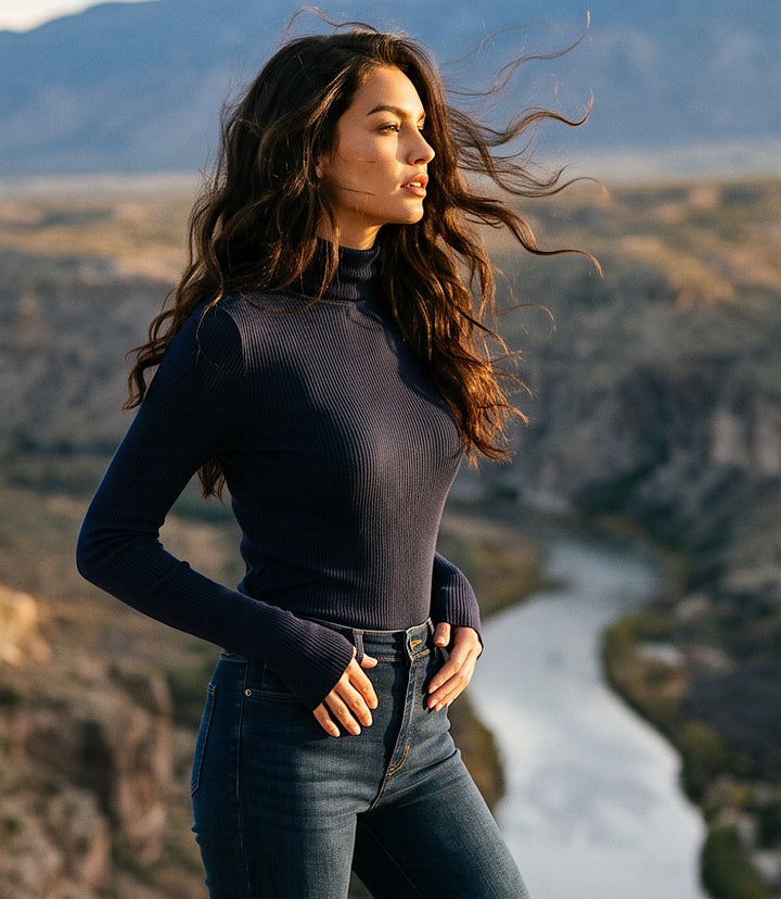 Ribbed Long Sleeve Turtleneck Top