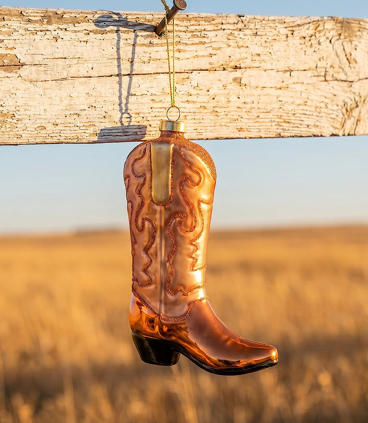 Tan Cowboy Boot Glass Ornament