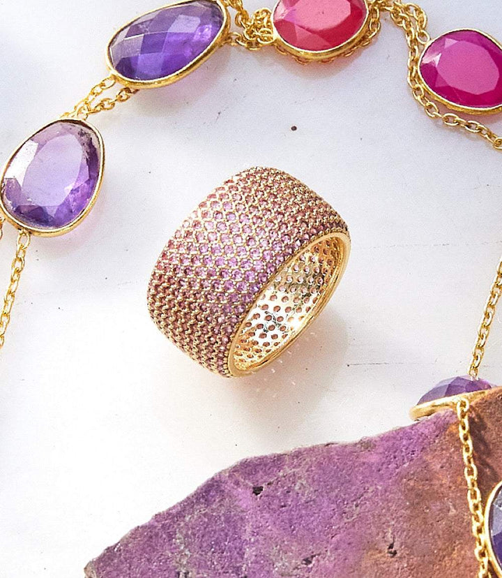 14k gold vermeil colorful crystal ring with delicate cubic zirconia sparkle