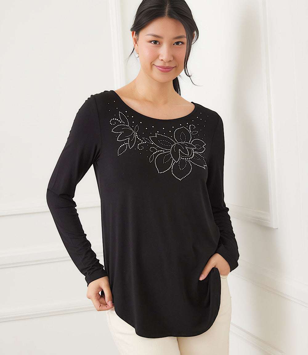 Long Sleeve Embellished Shirttail Top