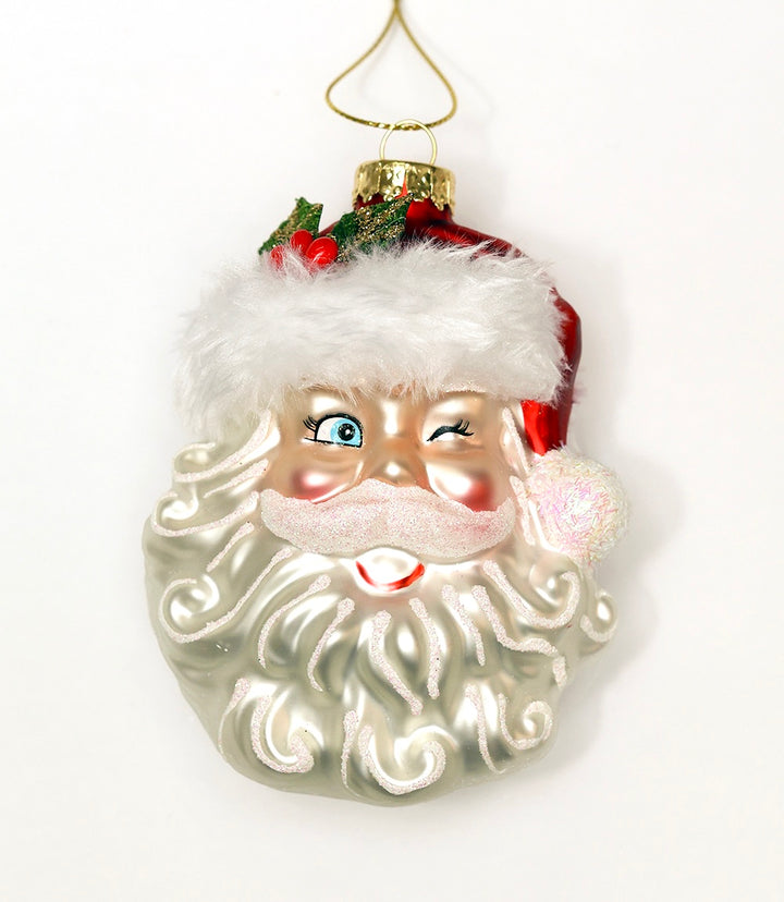 Winking Santa Glass Ornament