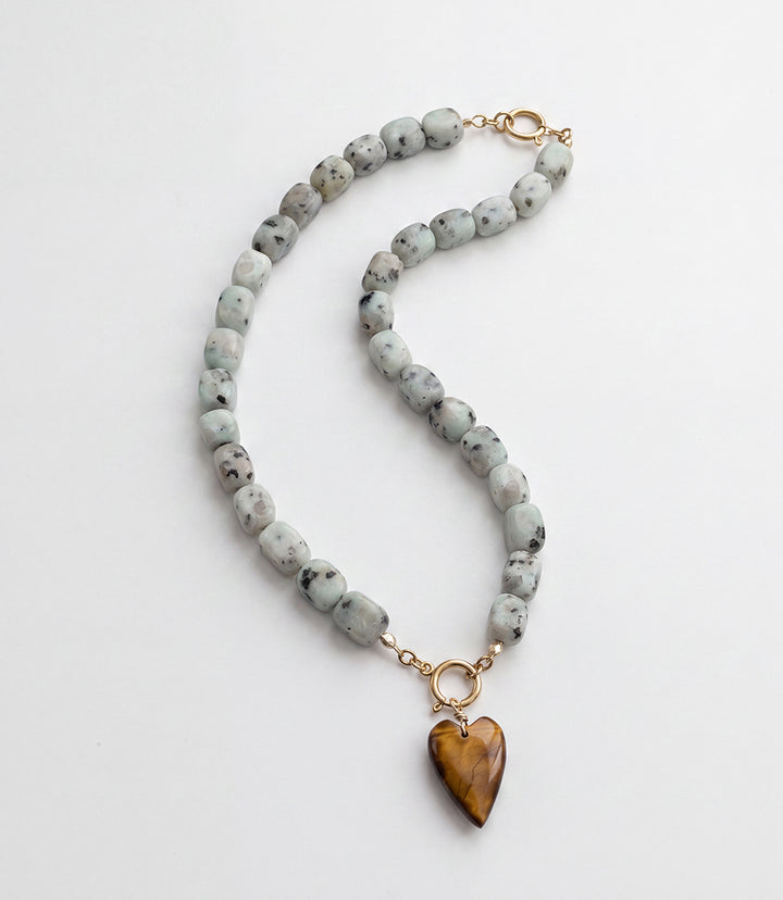 Tiger's Eye Heart Beaded Jasper Necklace