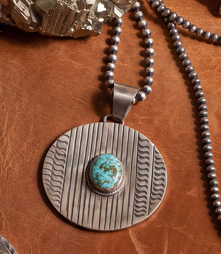 Sterling Silver Turquoise Disc Necklace