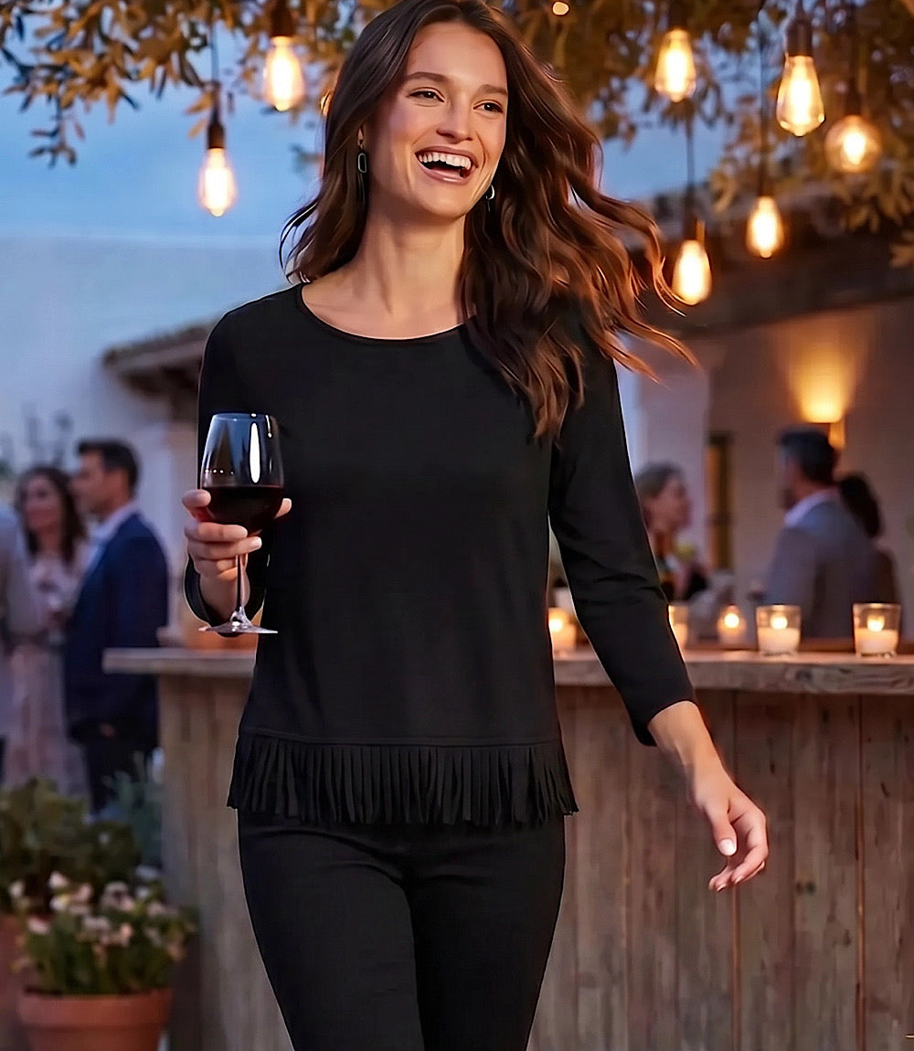 3/4 Sleeve Fringe Boatneck Top