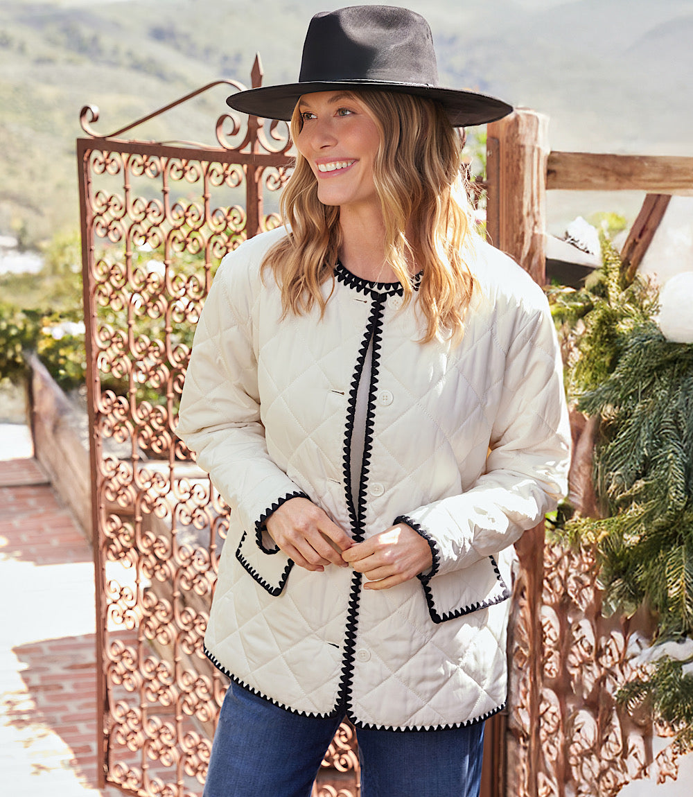 Petite Size Edge Stitch Quilted Jacket