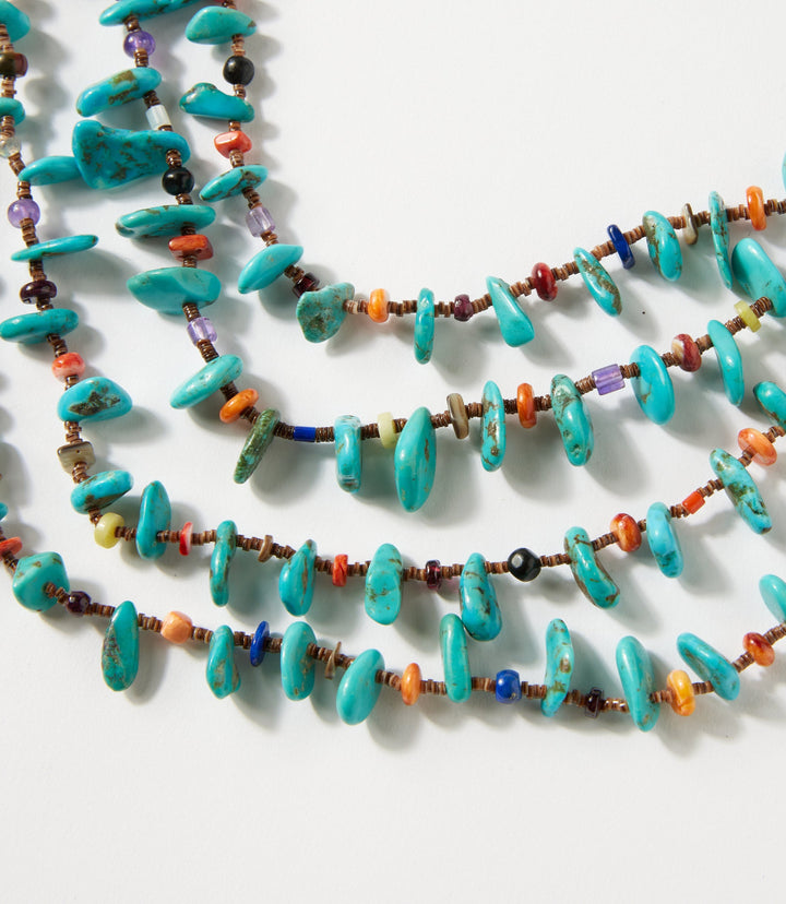 Four Strand Turquoise And Spiny Oyster Necklace