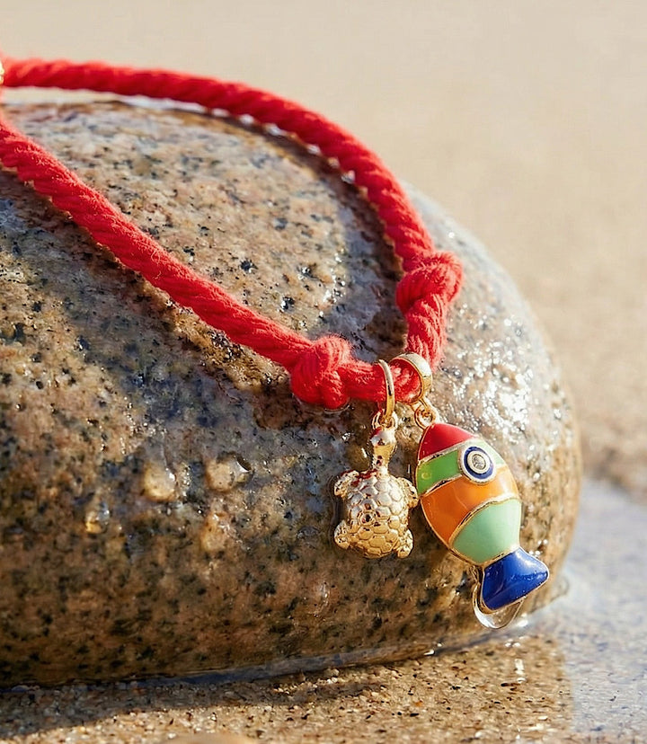 Fish And Turtle Charm Cord Bracelet