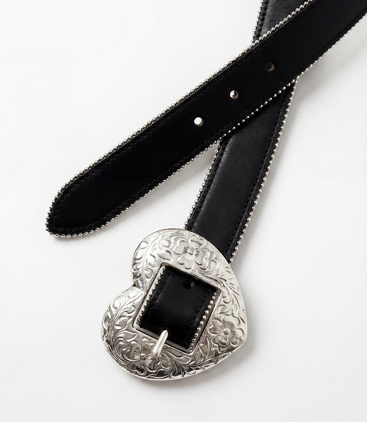 Streets Ahead Leather Embellished Heart Buckle Belt