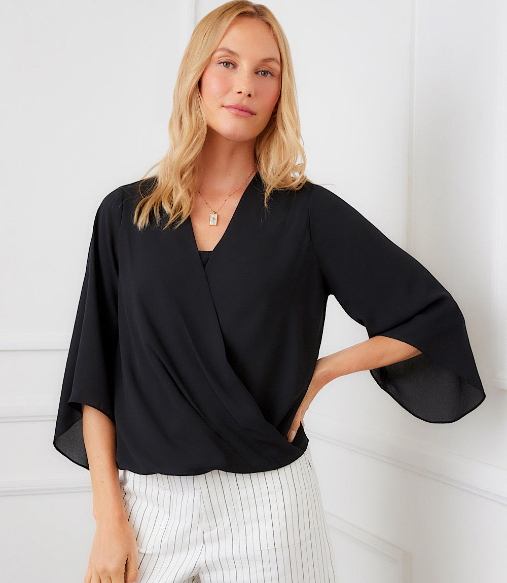Bracelet Sleeve Drape Front Crossover Top