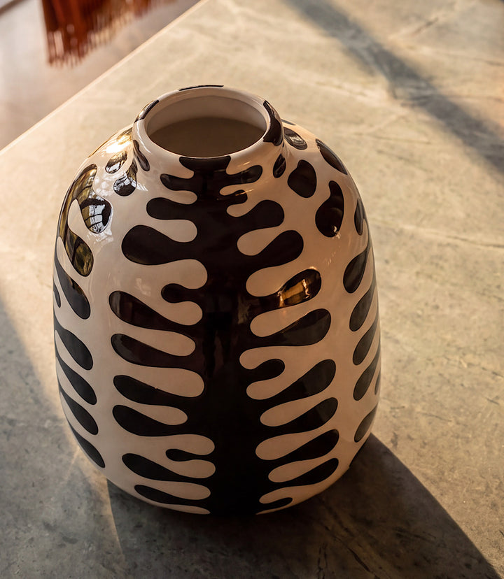 Wide Black And White Ceramic Vase