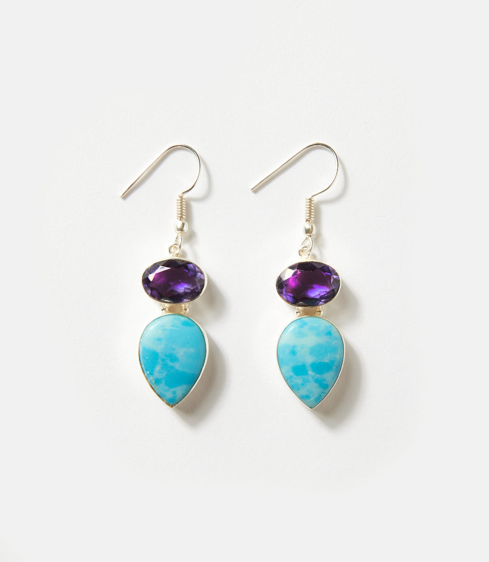 Larimar And Amethyst Drop Earrings