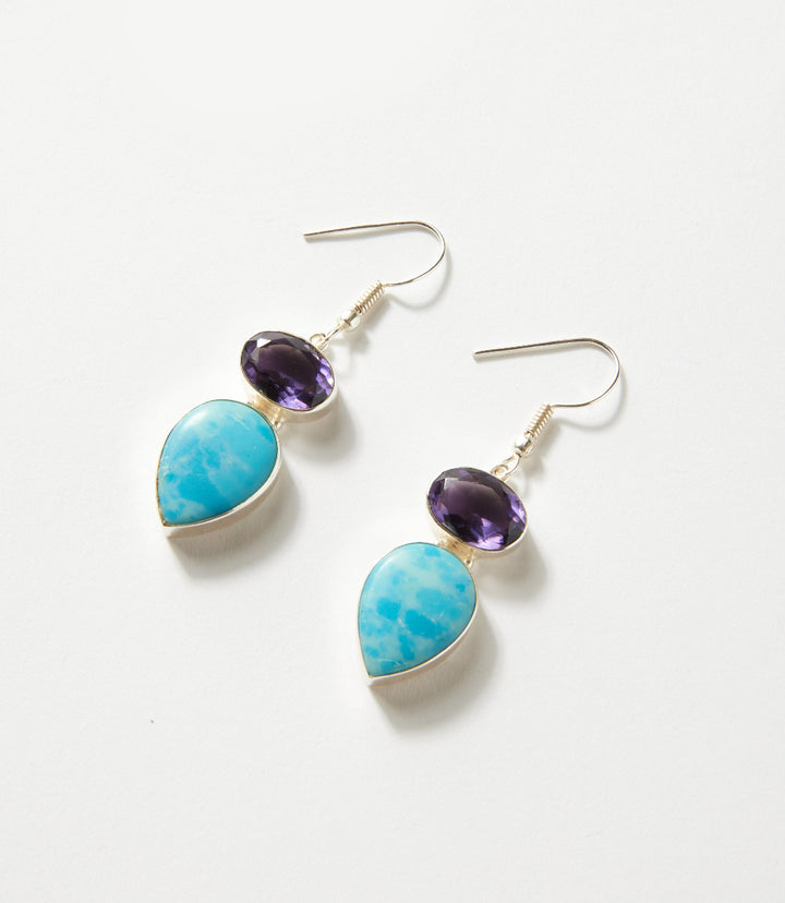 Larimar And Amethyst Drop Earrings