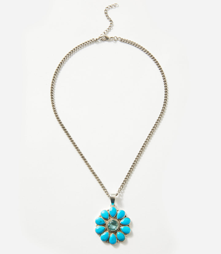Turquoise And Blue Topaz Pendant Necklace