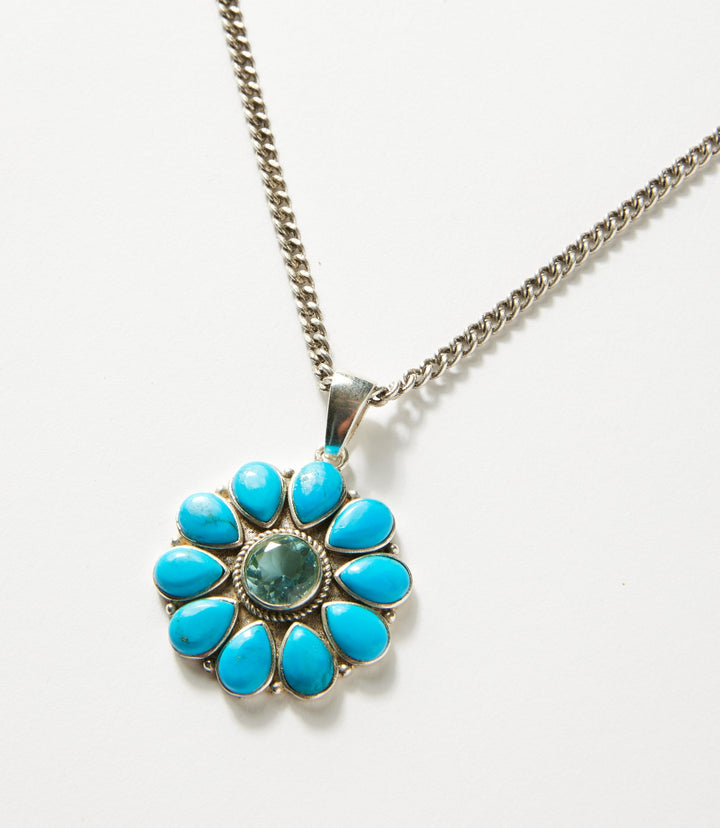 Turquoise And Blue Topaz Pendant Necklace