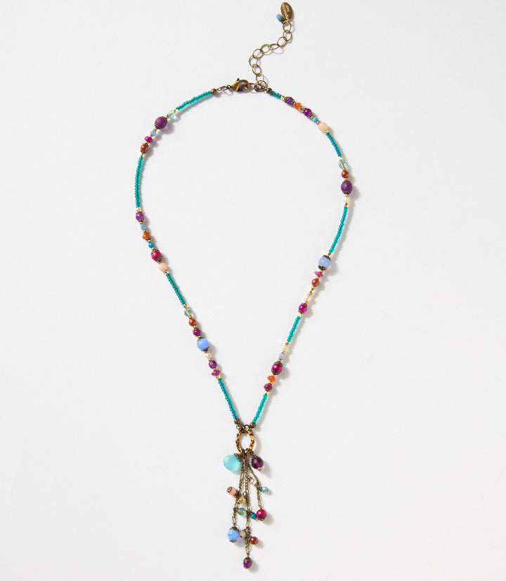 Czech Glass Beaded Tassel Necklace