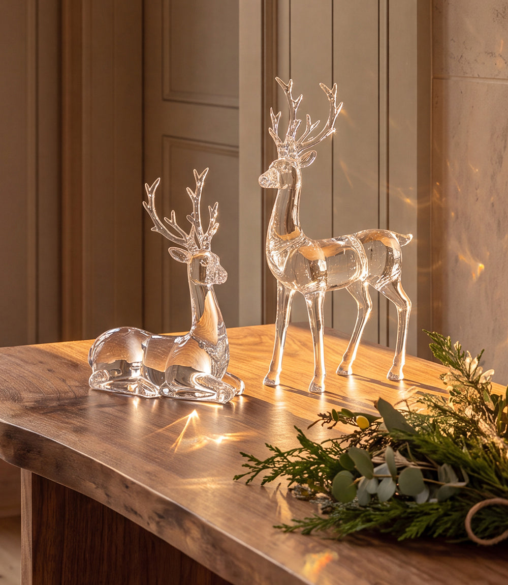 Acrylic Deer Sculptures, Set Of 2