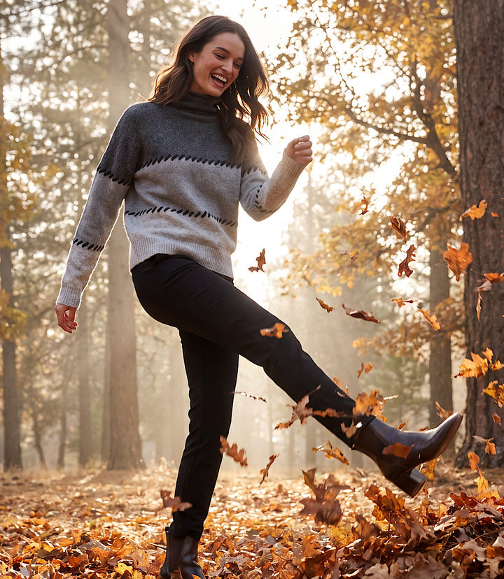 Contrast Stitch Mock Neck Colorblock Sweater