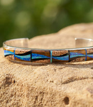Sterling Silver Jasper And Lapis Wave Inlay Bracelet