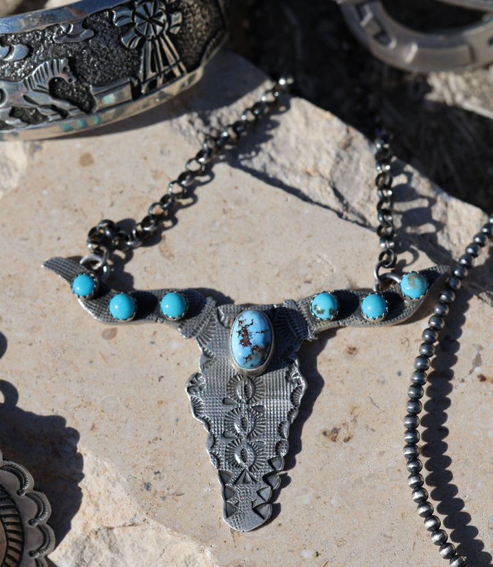 Embellished Longhorn Turquoise Necklace