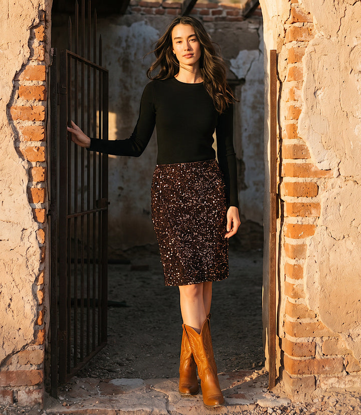 Velvet Sequin Pencil Skirt