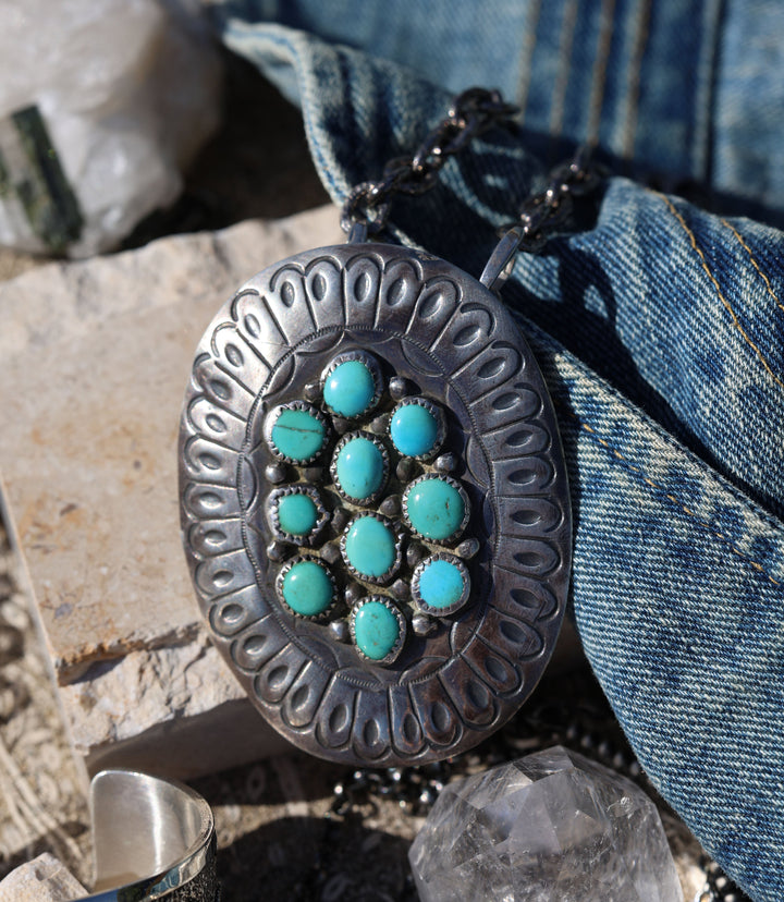 Vintage Kingman Turquoise Concho Necklace