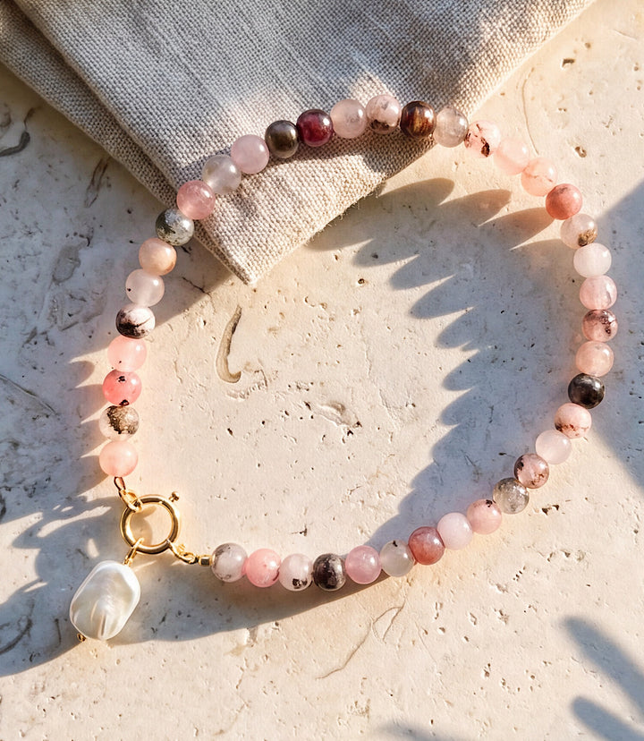 Beaded Pink Jade And Pearl Necklace