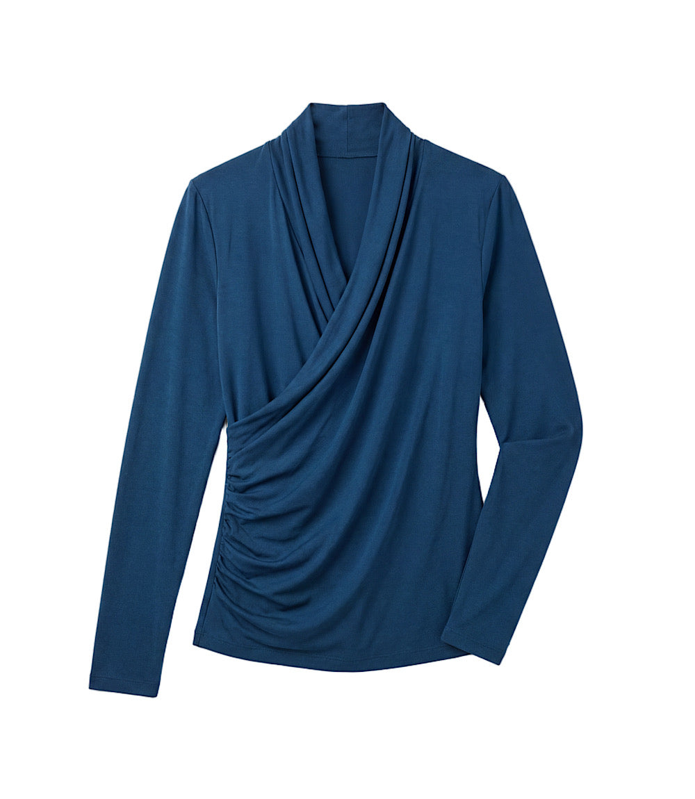 Long Sleeve Crossover Side-Shirred Top