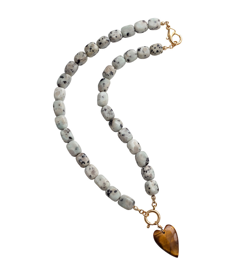 Tiger's Eye Heart Beaded Jasper Necklace