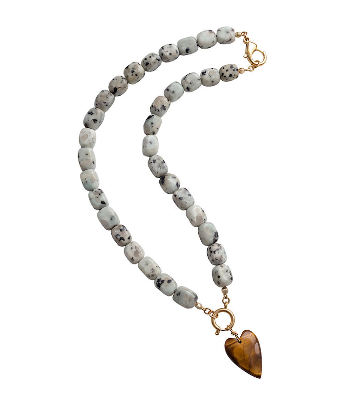 Tiger's Eye Heart Beaded Jasper Necklace