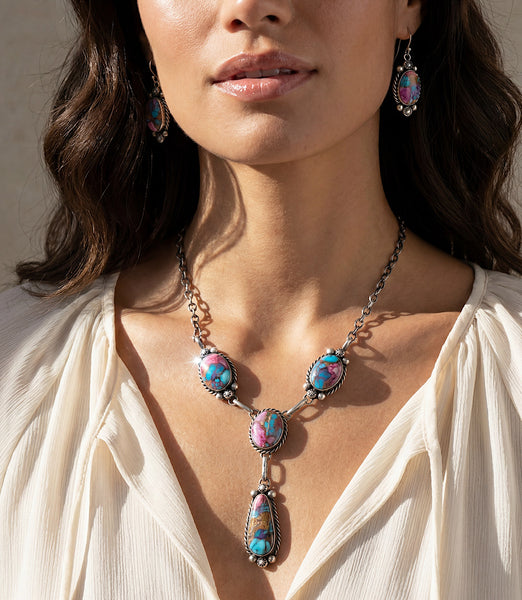 Dahlia Rose Turquoise Lariat Necklace And Earring Set – Karen Kane