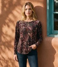 Long Sleeve Velvet Burnout Shirttail Top