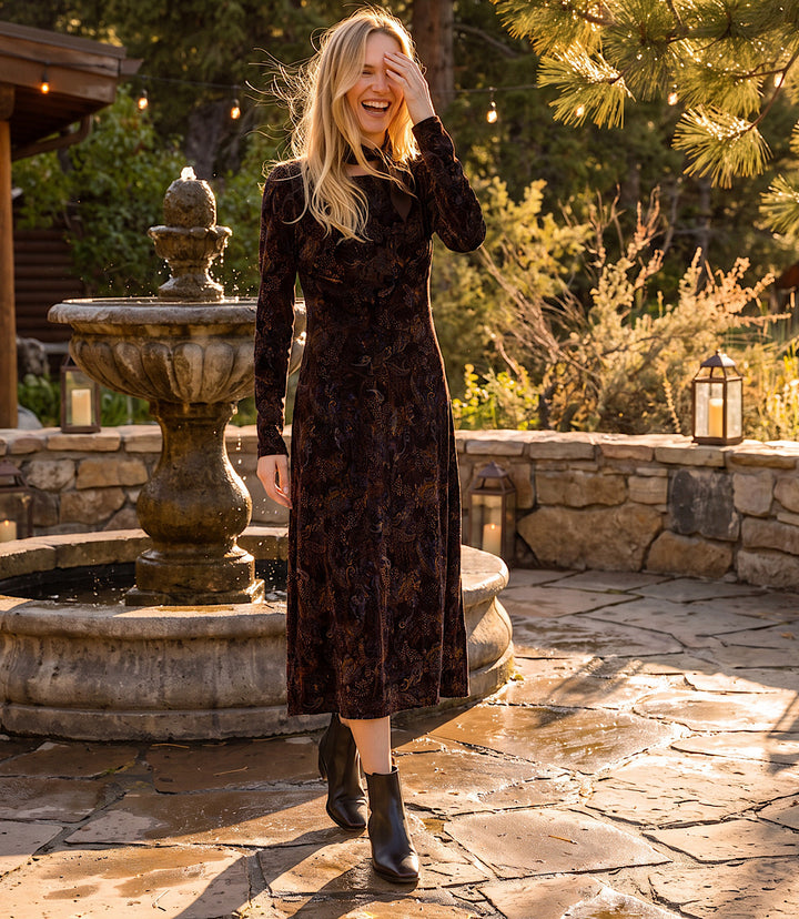 Long Sleeve Velvet Burnout Midi Dress