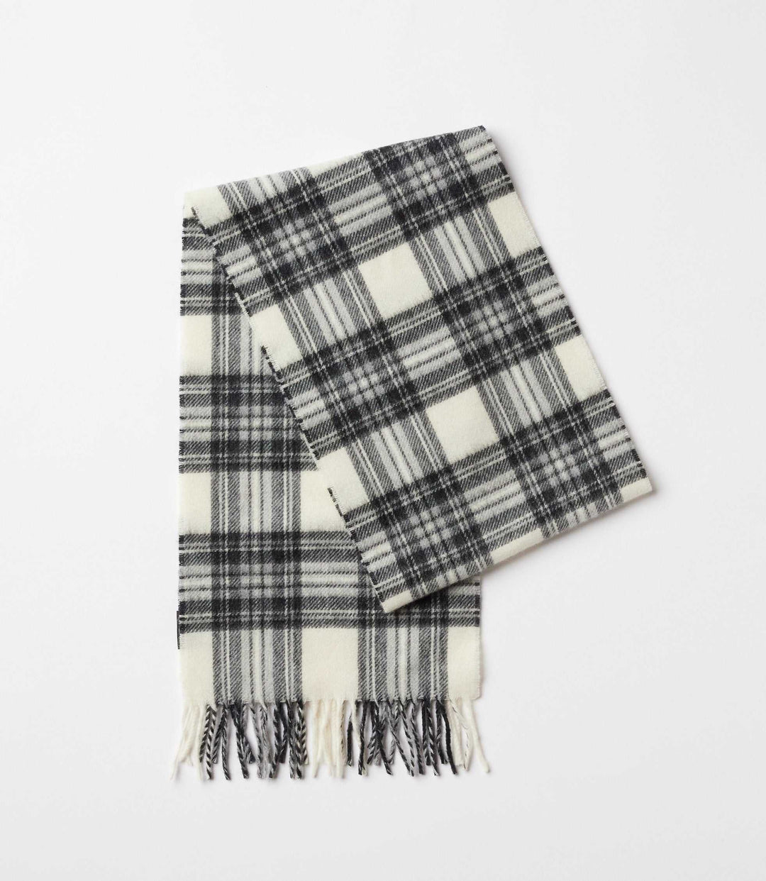 Merino Wool Fringed Plaid Scarf