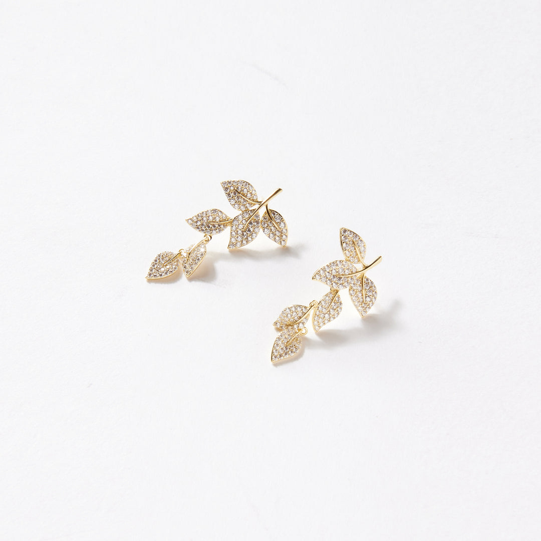 Pavé Leaf Drop Earrings