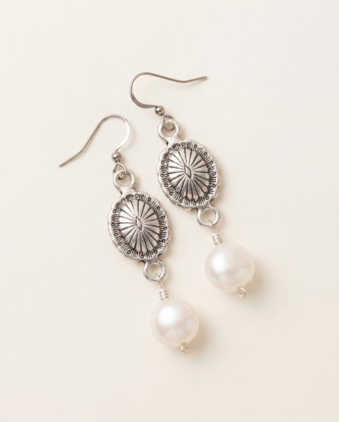 Sterling Silver Pearl Concho Earrings