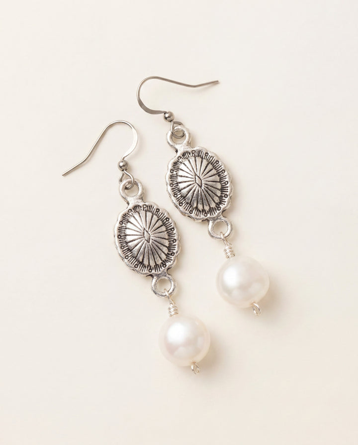 Sterling Silver Pearl Concho Earrings