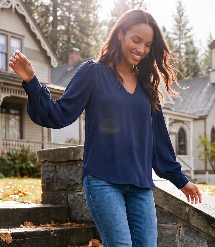 Puff Sleeve V-Neck Top