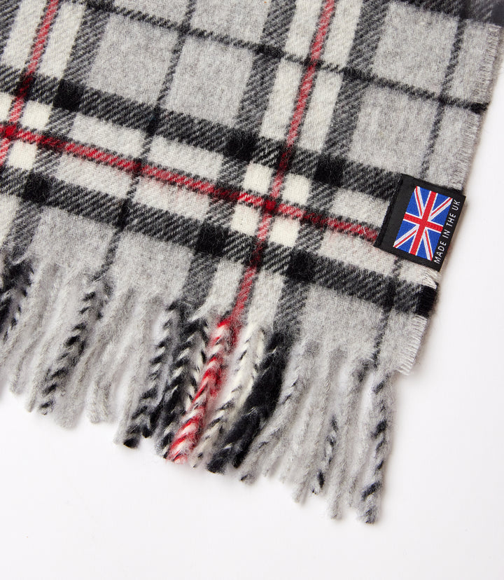 Merino Wool Fringed Plaid Scarf