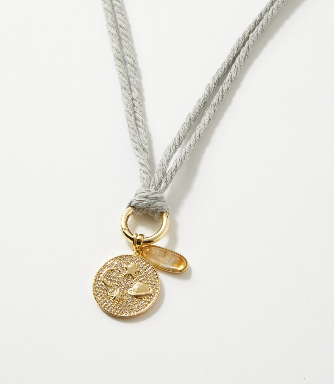 Galaxy Disc And Oval Gemstone Cord Necklace