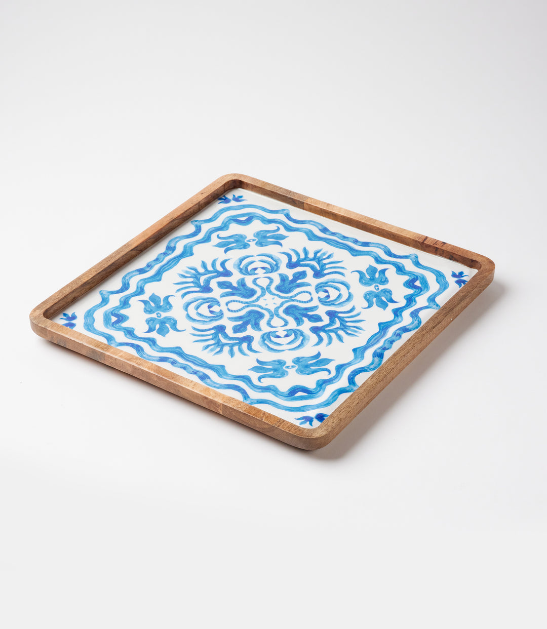 Blue Block Print Serving Trays, Set Of 2